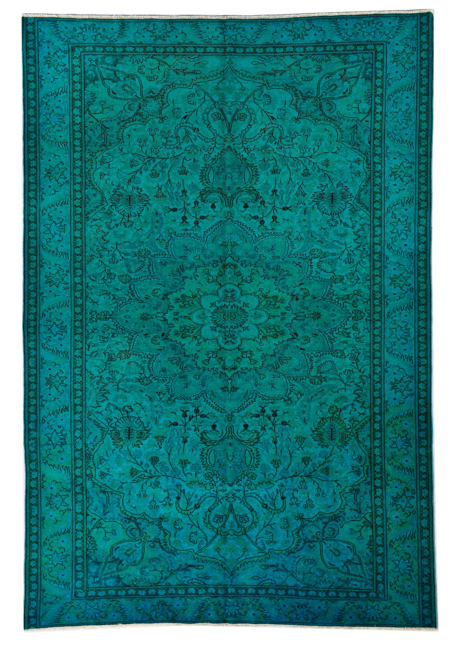 Verdigris Pattern Vintage Hand-Woven Wool Carpet 282x196 cm
