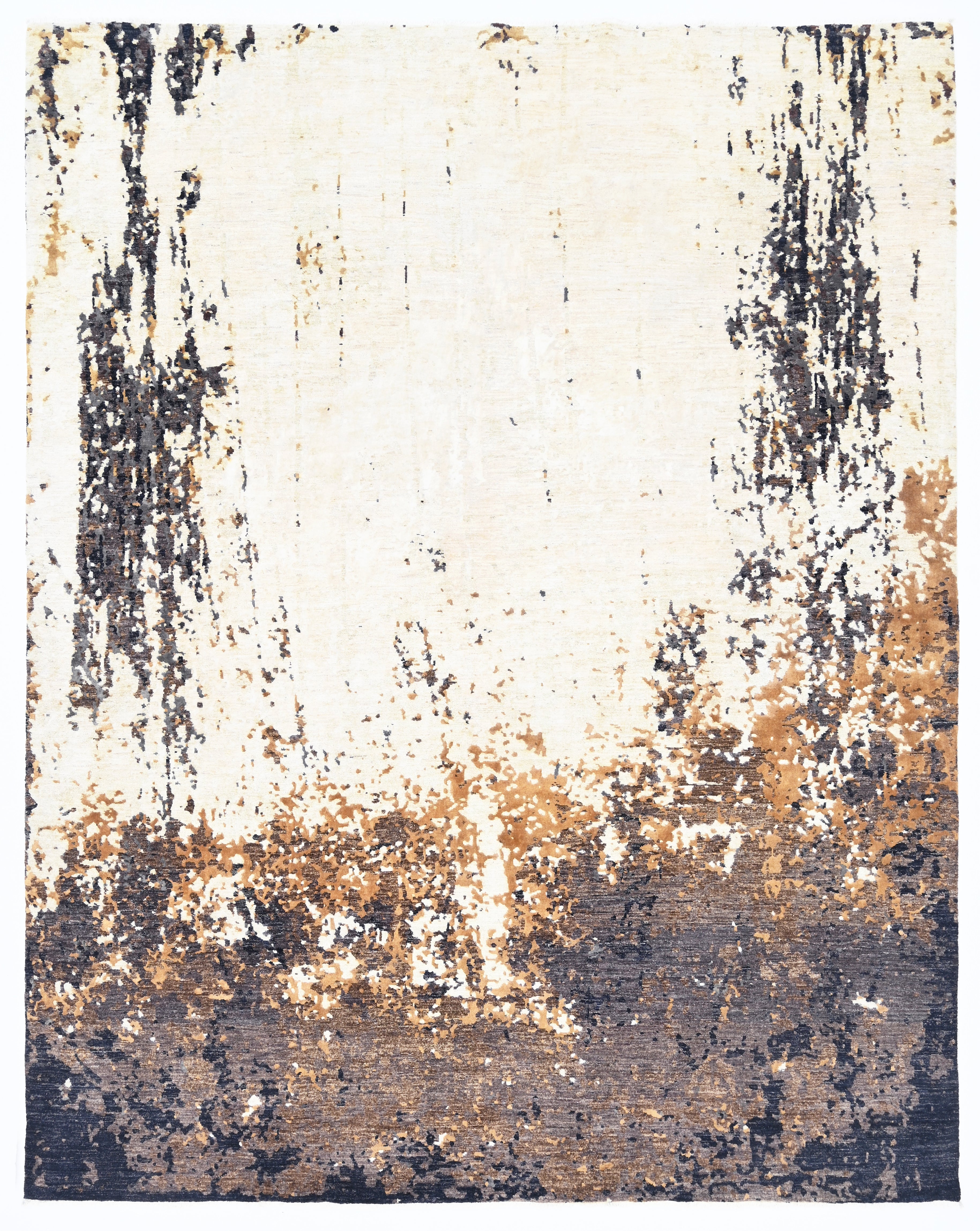 Terra Abstract Hand-Woven Wool and Silk Carpet 309x249 cm