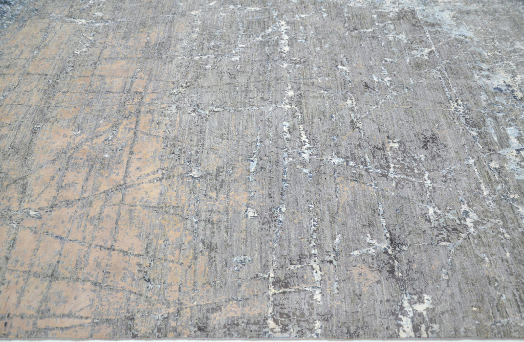 Ashen Lines Hand-Woven Wool and Silk Carpet 248x170 cm